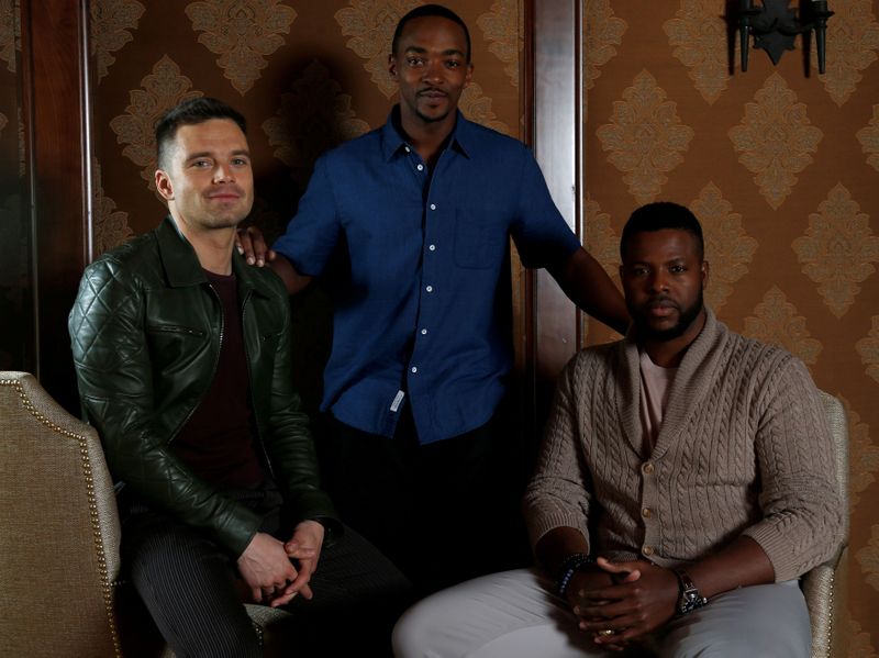 © Reuters. FILE PHOTO: Cast members Stan, Duke and Mackie pose for a portrait while promoting the 