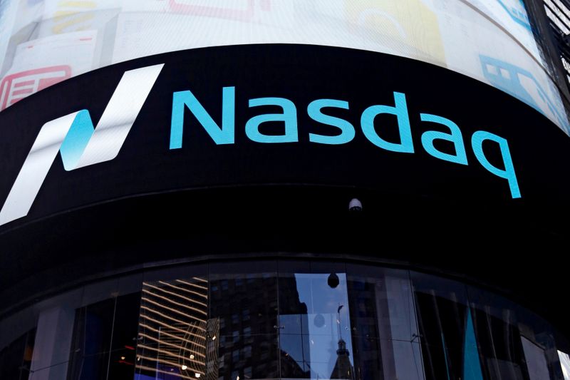 &copy; Reuters. FILE PHOTO: A view of the exterior of the Nasdaq market site in the Manhattan borough of New York City