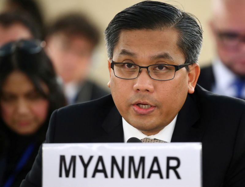 &copy; Reuters. FILE PHOTO: Myanmar&apos;s ambassador Tun addresses the Human Rights Council at the United Nations in Geneva