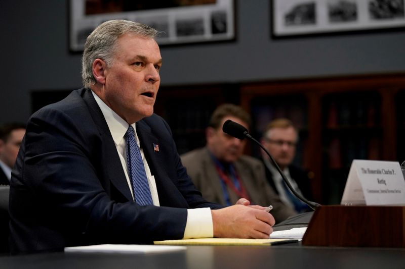 © Reuters. FILE PHOTO: Internal Revenue Service Commissioner Charles Rettig testifies on his agency's budget before a House Appropriations Subcommittee hearing on Capitol Hill