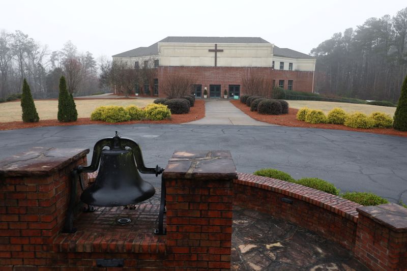 &copy; Reuters. General view of Crabapple First Baptist Church, following the deadly shootings at three day spas, in Alpharetta