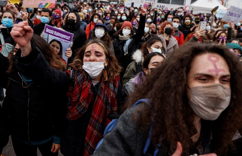 &copy; Reuters. Protest against Turkey&apos;s withdrawal from Istanbul Convention