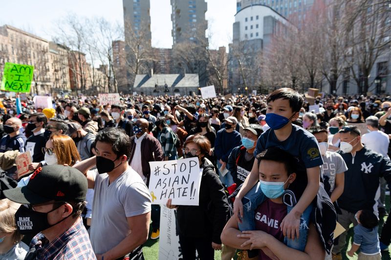 © Reuters. Rally Against Hate to end discrimination against Asian Americans and Pacific Islanders, in New York City