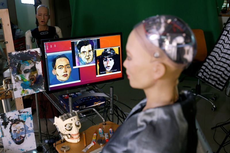 &copy; Reuters. Sophia the robot to auction off her AI artwork