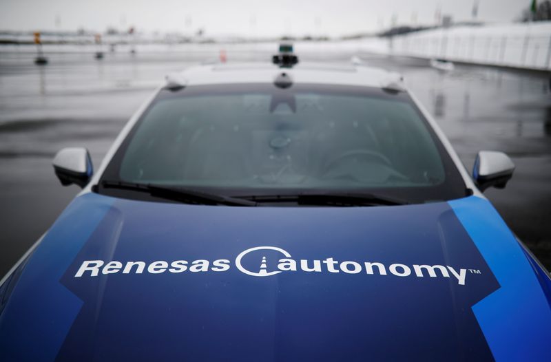 © Reuters. Self-driving car is parked at the Renesas Electronics autonomous vehicle test track in Stratford