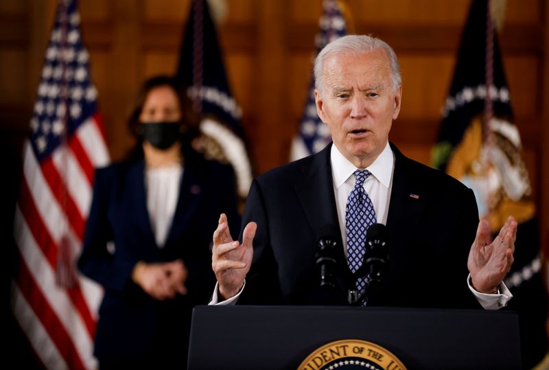 &copy; Reuters. FILE PHOTO: U.S. President Biden speaks with Asian-American leaders at Emory University in Atlanta, Georgia