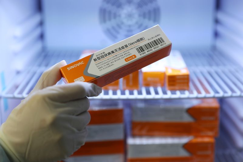 &copy; Reuters. Caixas da CoronaVac, vacina contra Covid-19 da Sinovac