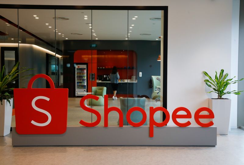 &copy; Reuters. A signage of Shopee is pictured at their office in Singapore