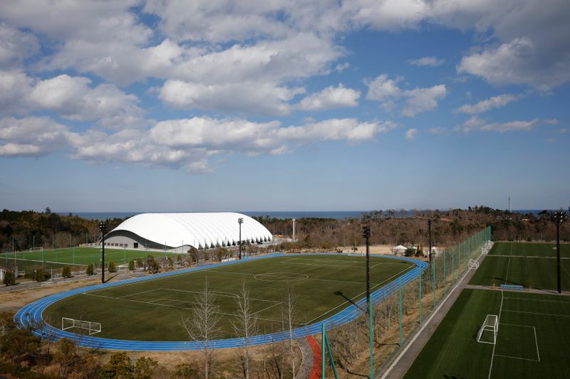 © Reuters. View of J-Village training center where torch relay of the Tokyo 2020 Olympic Games is set to begin in Naraha