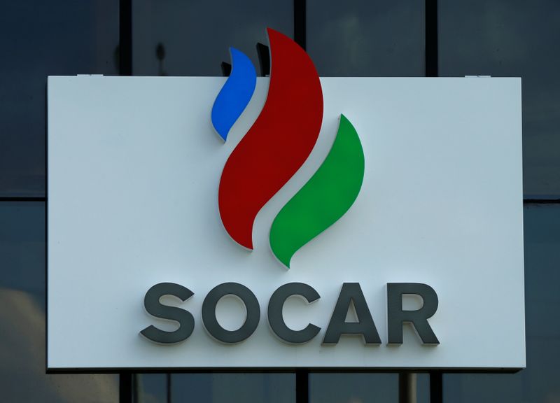 &copy; Reuters. Logo of Azeri state oil company SOCAR is seen near Gori