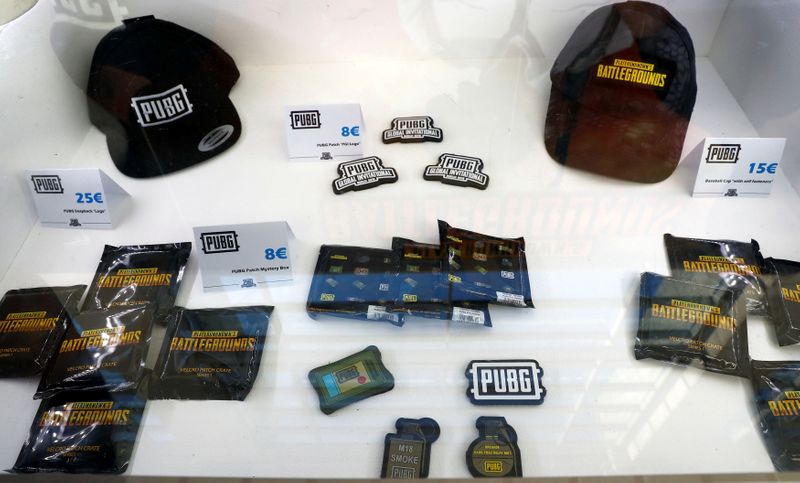 &copy; Reuters. FILE PHOTO: Merchandising products are pictured at the PUBG Global Invitational 2018, the first official esports tournament for the computer game PlayerUnknown&apos;s Battlegrounds in Berlin