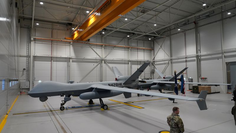 &copy; Reuters. FILE PHOTO: A U.S. Air Force MQ-9 Reaper drone sits in a hanger at Amari Air Base