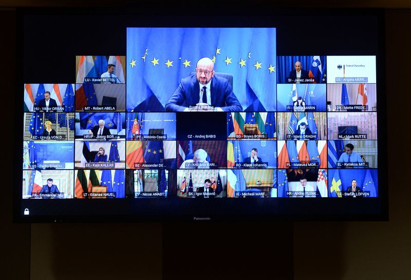 &copy; Reuters. European leaders&apos; and NATO Secretary General Jens Stoltenberg video conference on security and defence and on the EU&apos;s Southern Neighborhood in Brussels