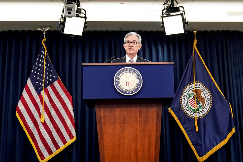 &copy; Reuters. Foto de archivo del presidente de la Fed, Jerome Powell, dando una rueda de prensa en Washington