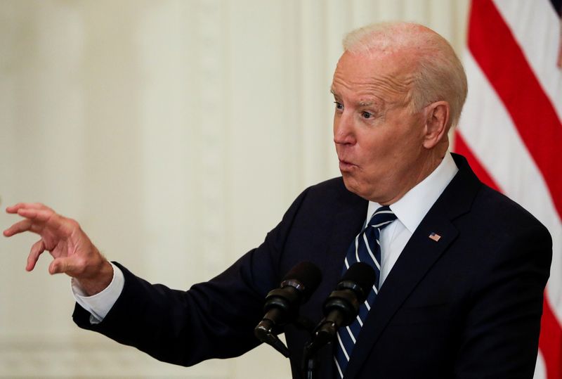 &copy; Reuters. Il presidente degli Stati Uniti Joe Biden durante una conferenza stampa alla Casa Bianca a Washington