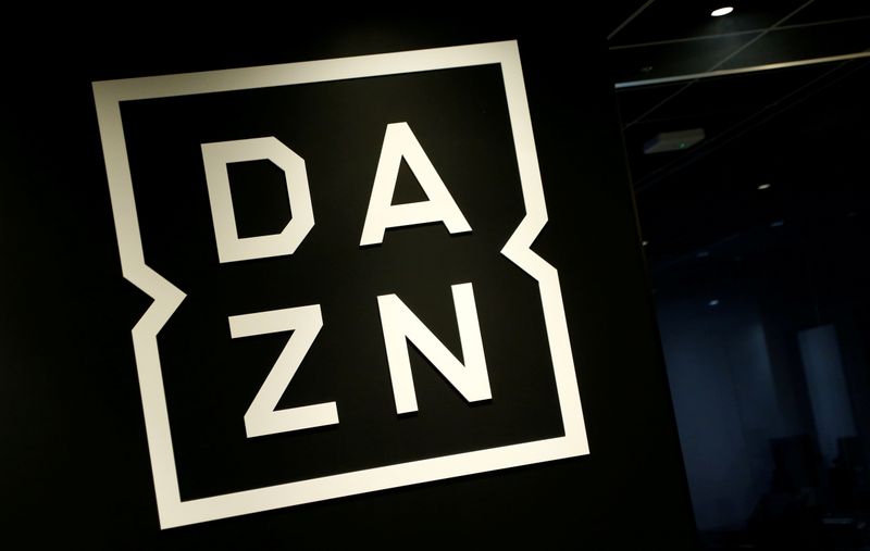 &copy; Reuters. FILE PHOTO: Internet streaming service DAZN&apos;s logo is pictured in its office in Tokyo