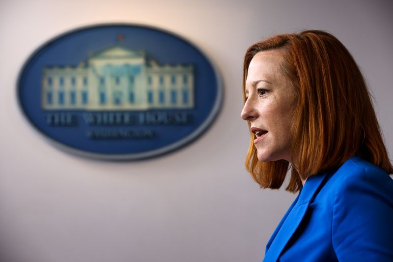 &copy; Reuters. White House Press Secretary Psaki holds the daily press briefing at the White House in Washington