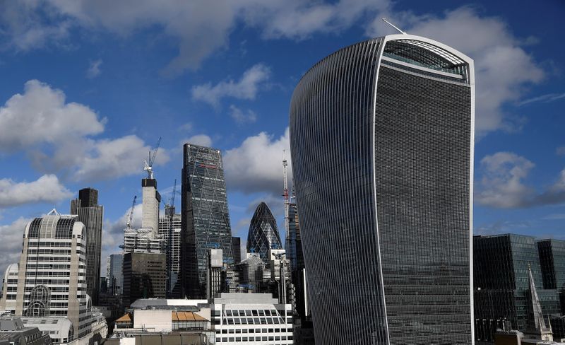 &copy; Reuters. FILE PHOTO: The City of London financial district is seen with office skyscrapers commonly known as &apos;Cheesegrater&apos;, &apos;Gherkin&apos; and &apos;Walkie Talkie&apos; seen in London, Britain