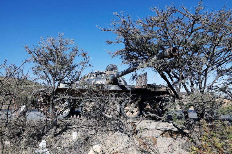 &copy; Reuters. A damaged Eritrean military tank is seen near the town of Wikro