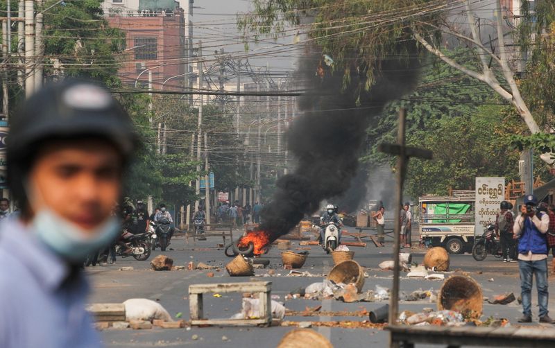 &copy; Reuters. Protest against the military coup, in Mandalay