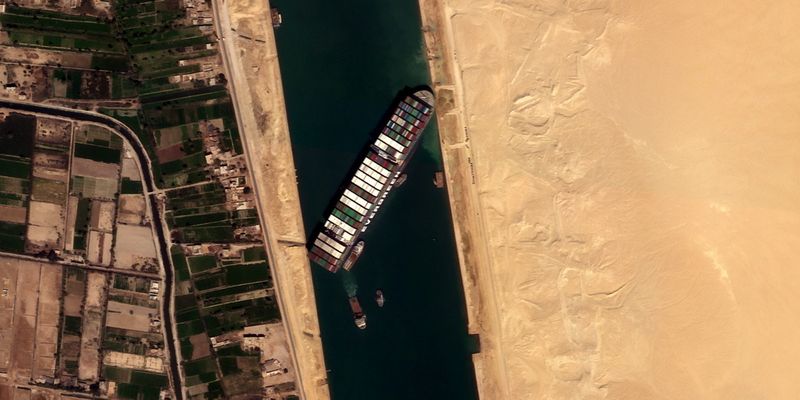 &copy; Reuters. Ever Given container ship is seen in Suez Canal in this satellite image taken by Satellogic’s NewSat-16