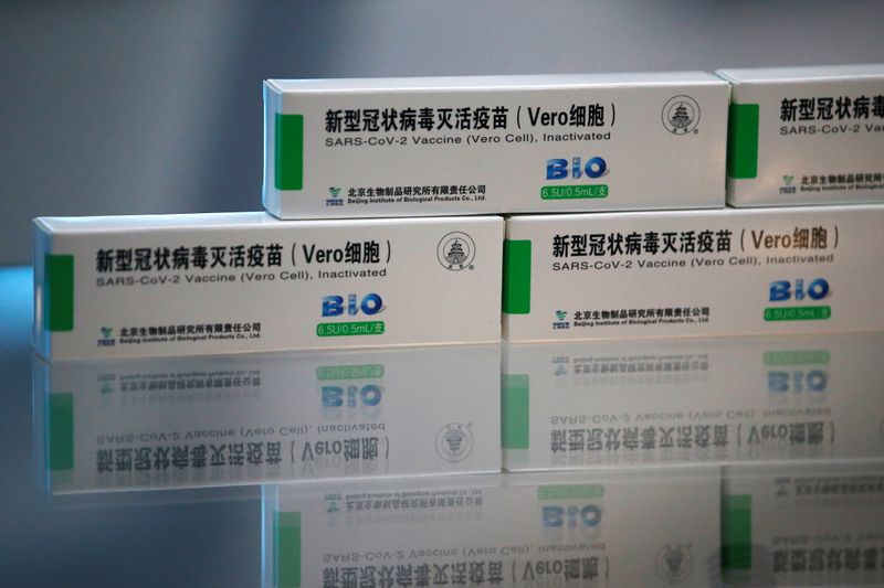 &copy; Reuters. Government-organised visit to the production line of COVID-19 vaccine by Beijing Institute of Biological Products of Sinopharm&apos;s CNBG