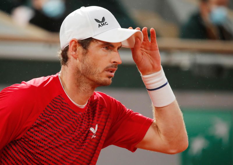 &copy; Reuters. FILE PHOTO: Britain&apos;s Andy Murray during his first round match against Switzerland&apos;s Stan Wawrinka at the French Open, September 27, 2020