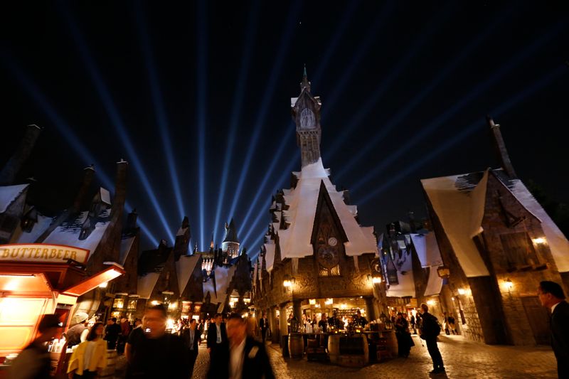 &copy; Reuters. FILE PHOTO: A general view of &quot;The Wizarding World of Harry Potter&quot; attraction during a special preview opening at Universal Studios Hollywood in Universal City