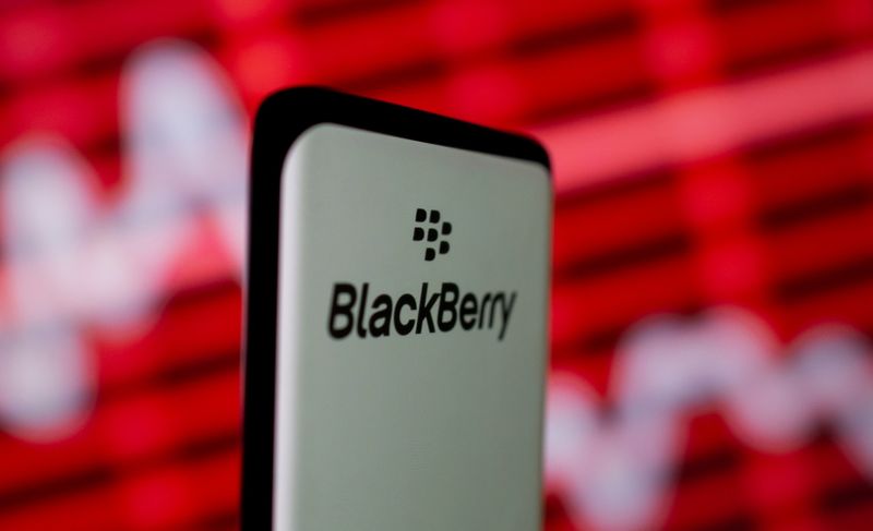 &copy; Reuters. The Blackberry logo is seen on a smartphone in front of a displayed stock graph in this illustration