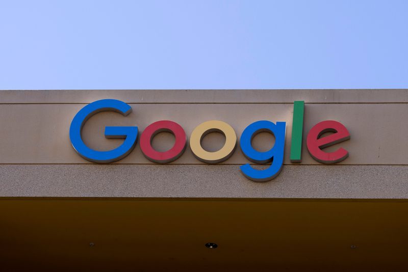 &copy; Reuters. FILE PHOTO: The Google sign is shown on one of  the company&apos;s office buildings in Irvine, California