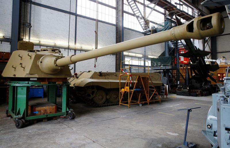 &copy; Reuters. Turret is seen beside the hull of a German World War II Tiger II &quot;King Tiger&quot; tank at Swiss Military Museum Full in Full