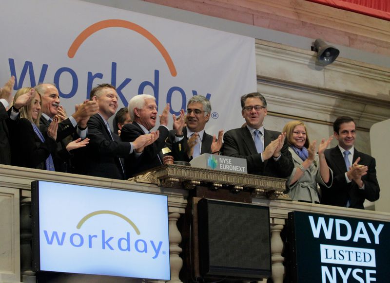 &copy; Reuters. Workday Inc. Co-Founders Bhusri and Duffield ring the opening bell at the New York Stock Exchange