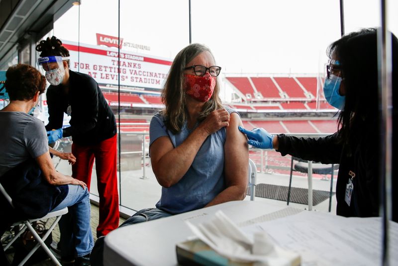 &copy; Reuters. FILE PHOTO: People are inoculated against the coronavirus disease (COVID-19) in Santa Clara