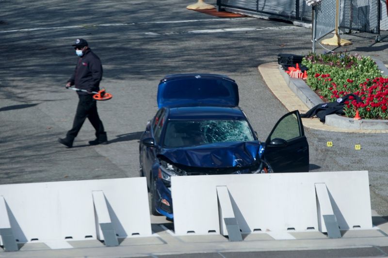 © Reuters. Car sits at U.S. Capitol barricade after ramming it in Washington