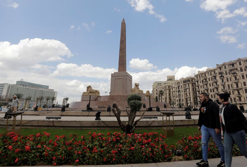 &copy; Reuters. FILE PHOTO: The Ramses II obelisk is seen after the renovation of Tahrir Square for transferring 22 mummies from the Egyptian Museum, in Tahrir, to the National Museum of Egyptian Civilization, in Fustat, in Cairo