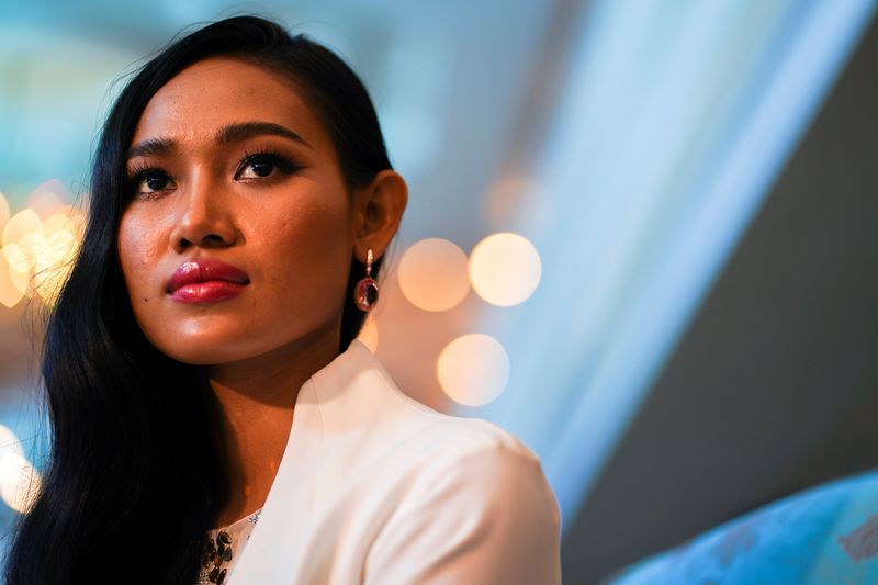 &copy; Reuters. Miss Grand Myanmar, Han Lay gives an interview in Bangkok