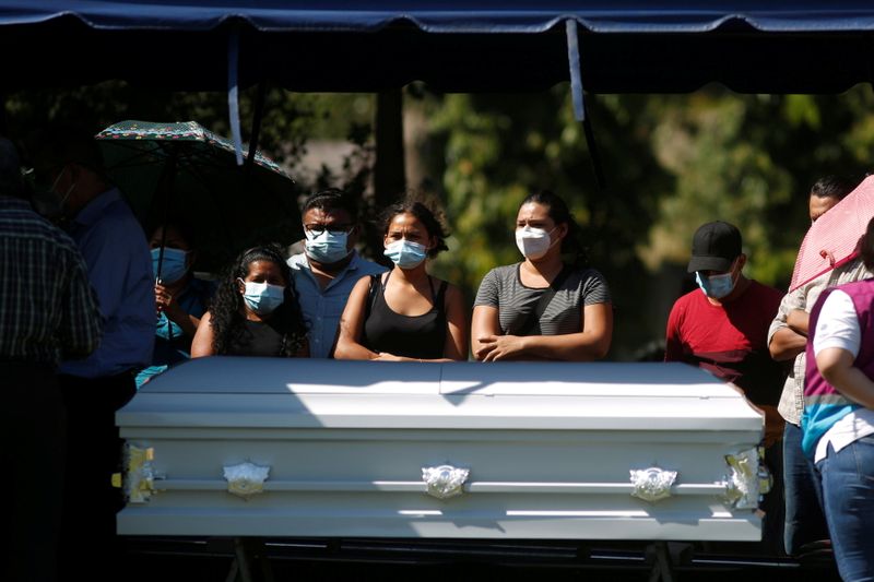 &copy; Reuters. Funeral of Victoria Salazar, who died after Mexican police officer was seen kneeling on her back, in Sonsonate