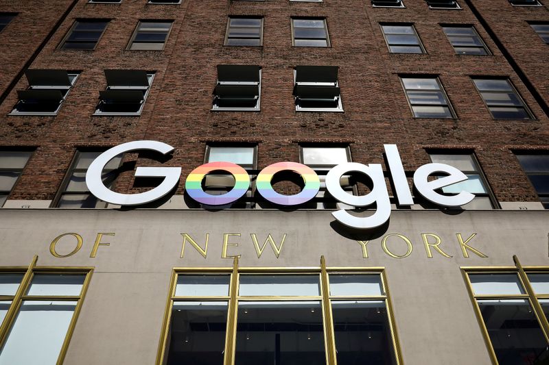 &copy; Reuters. FILE PHOTO: The Google logo is displayed outside the company offices in New York