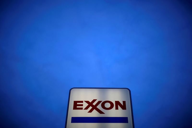 &copy; Reuters. gFILE PHOTO: An Exxon sign is seen at a gas station in the Chicago suburb of Norridge