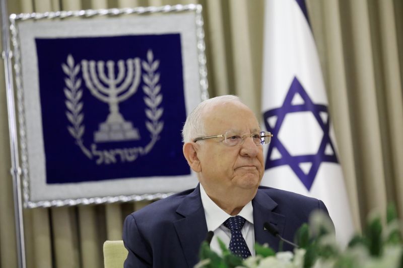 &copy; Reuters. Israeli President Reuven Rivlin looks on during consultations with party representatives on who might form the next coalition government, at the President&apos;s residence in Jerusalem