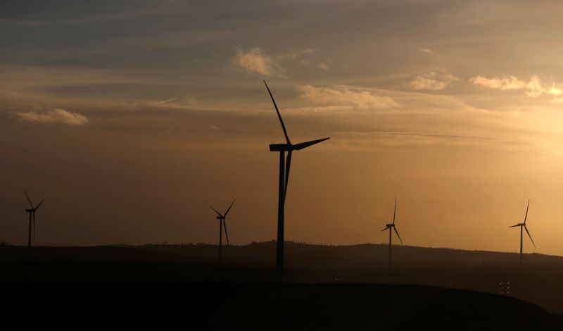 &copy; Reuters. FILE PHOTO: Iberdrola&apos;s power generating wind turbines are seen at dusk in Moranchon wind farm