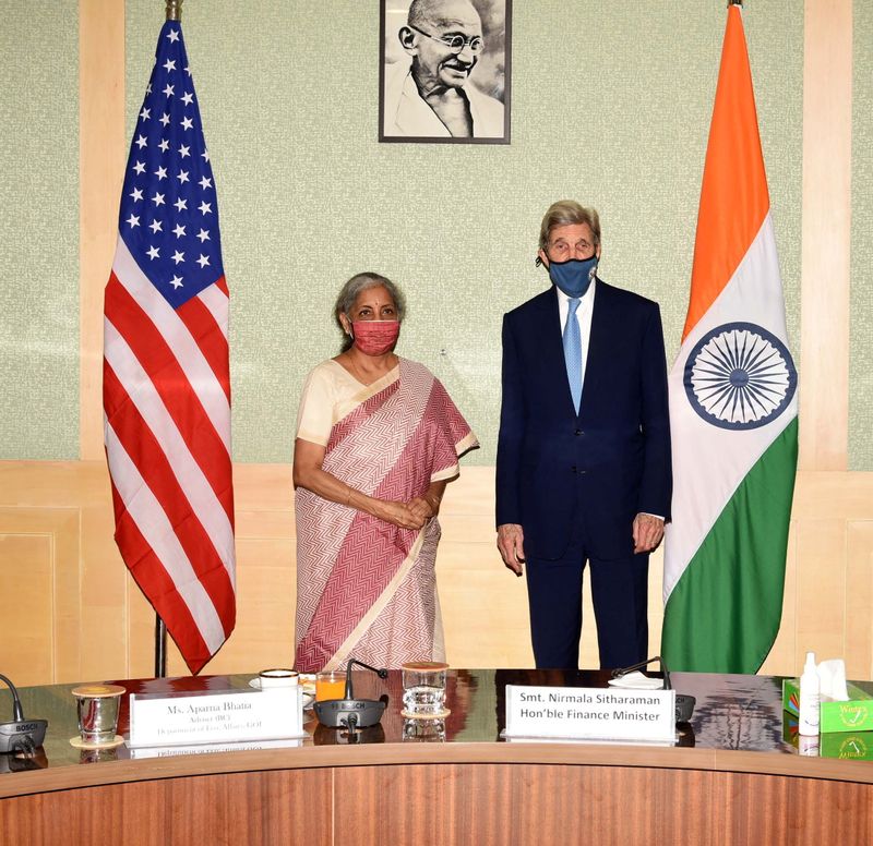&copy; Reuters. U.S. Special Presidential Envoy for Climate John Kerry meets with India&apos;s Finance Minister Nirmala Sitharaman in New Delhi
