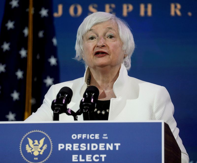 &copy; Reuters. IMAGEN DE ARCHIVO. La actual secretaria del Tesoro de Estados Unidos, Janet Yellen, durante una conferencia en Wilmington, Delaware, EEUU