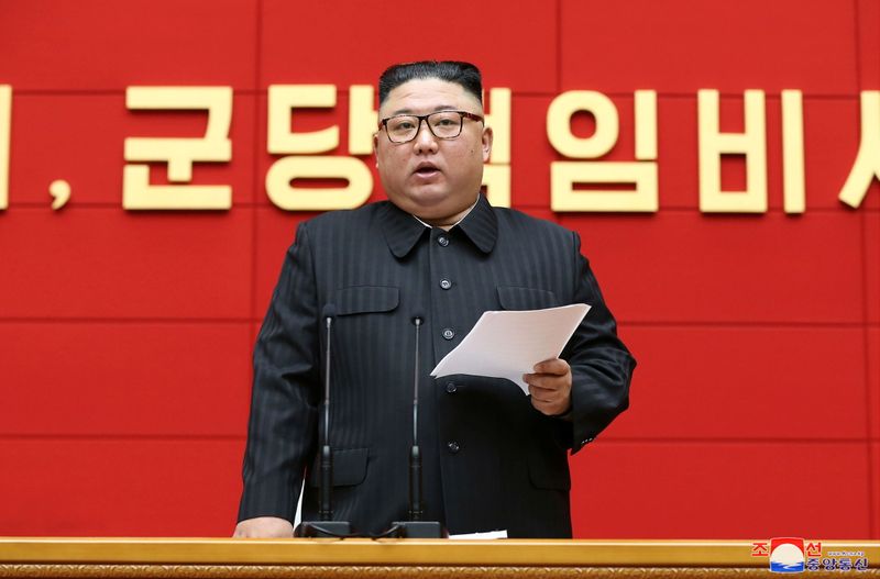 &copy; Reuters. North Korea&apos;s leader Kim Jong Un speaks during the first short course for chief secretaries of the city and county Party committees in Pyongyang