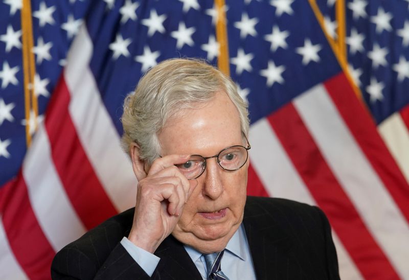 &copy; Reuters. FILE PHOTO: McConnell speaks after Senate Republican lunch at the  U.S. Capitol in Washington