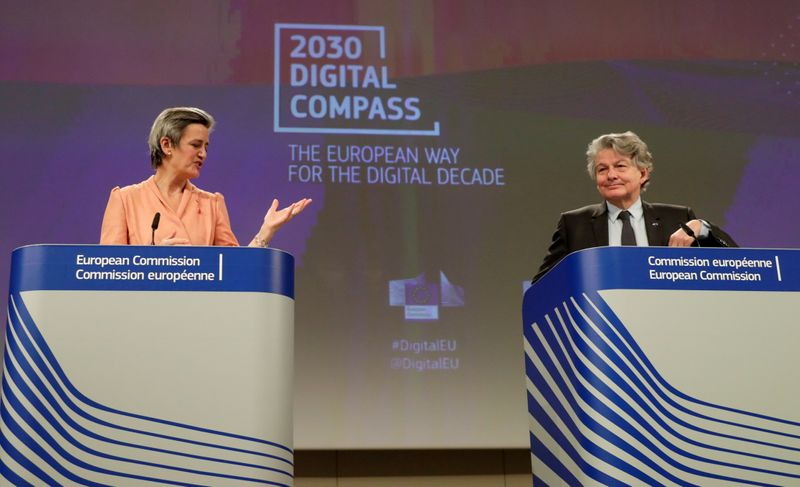 &copy; Reuters. FILE PHOTO: EU Commission presser on 2030 Digital Compass in Brussels