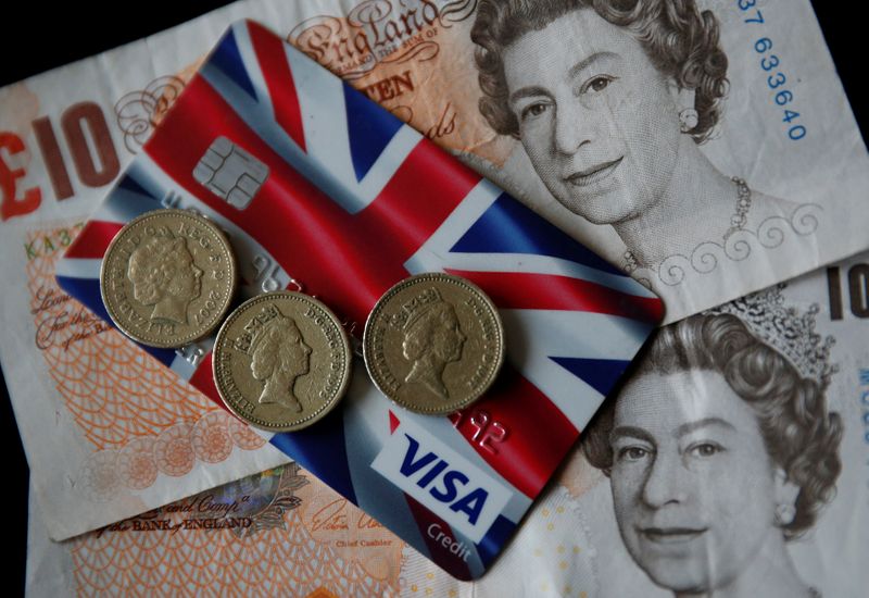 © Reuters. A Union Jack themed Visa credit card is seen amongst British currency in this photo illustration taken in Manchester, Britain