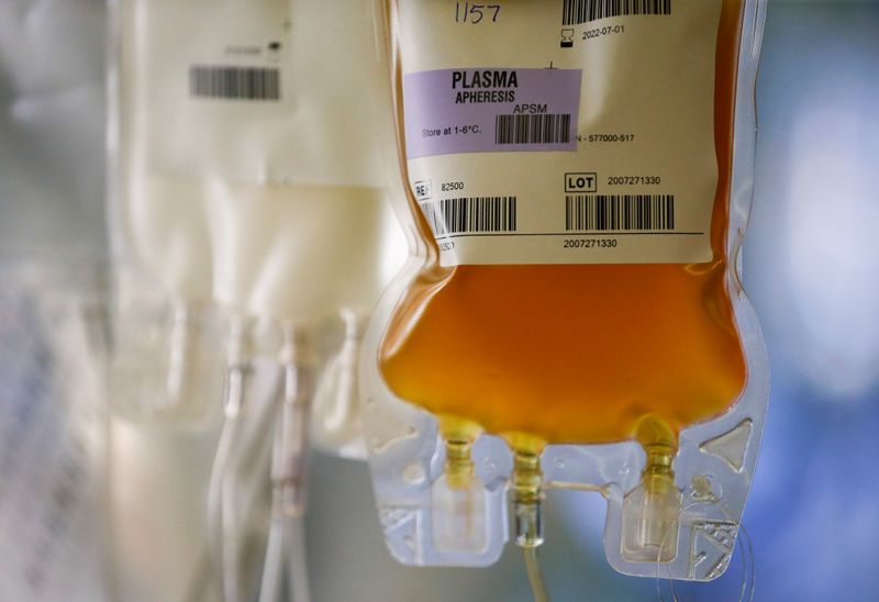 &copy; Reuters. Convalescent plasma donated at Bloodworks in Seattle