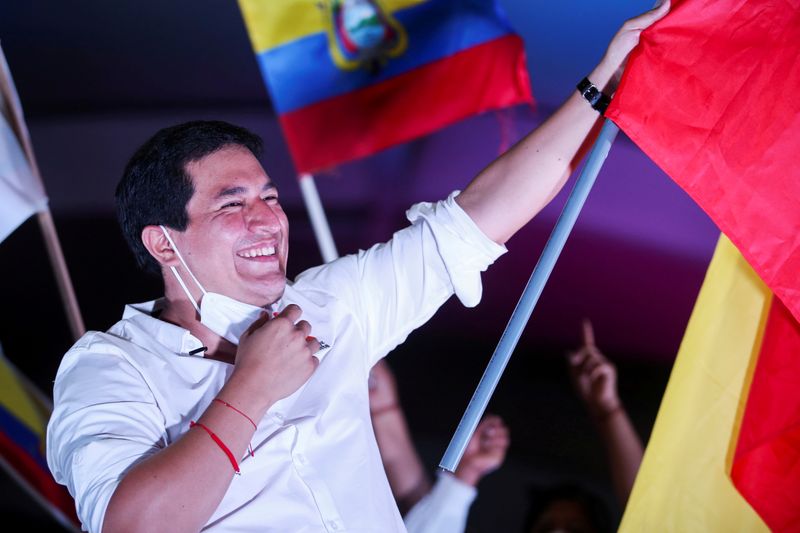 &copy; Reuters. FILE PHOTO: Ecuador&apos;s presidential candidate Andres Arauz closing campaign rally in Quito