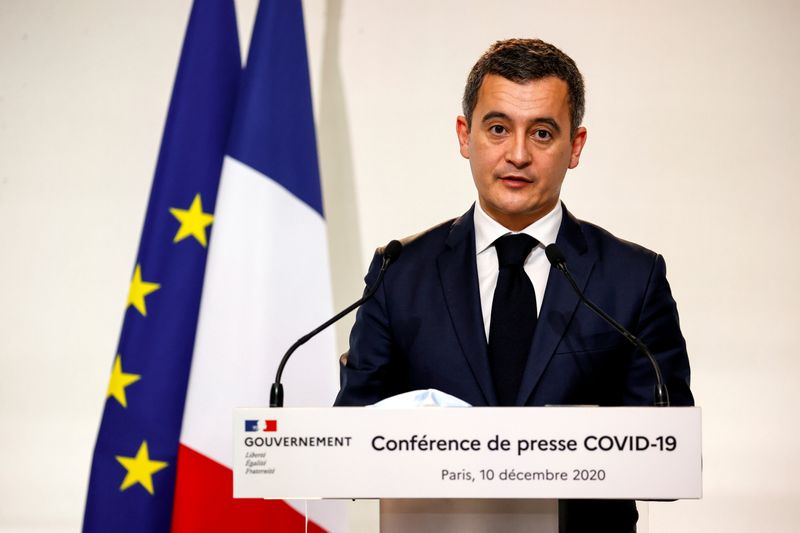 &copy; Reuters. FILE PHOTO: French Interior Minister Gerald Darmanin speaks during a news conference on COVID-19 in Paris